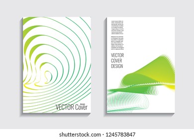 Blended covers, gradient wavy line shapes. Futuristic minimal design. Multi-colored bionic background. Modern visual effect. Repeating lines. For poster, layout, placard, grunge paper, card, book.