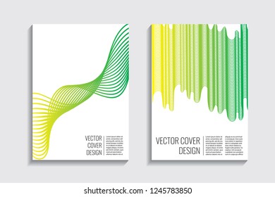 Blended covers, gradient wavy line shapes. Futuristic minimal design. Multi-colored bionic background. Modern visual effect. Repeating lines. For poster, layout, placard, grunge paper, card, book.