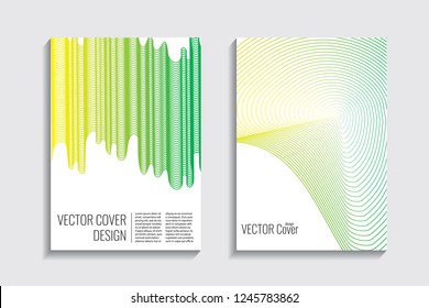 Blended covers, gradient wavy line shapes. Futuristic minimal design. Multi-colored bionic background. Modern visual effect. Repeating lines. For poster, layout, placard, grunge paper, card, book.