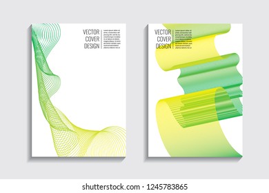 Blended covers, gradient wavy line shapes. Futuristic minimal design. Multi-colored bionic background. Modern visual effect. Repeating lines. For poster, layout, placard, grunge paper, card, book.