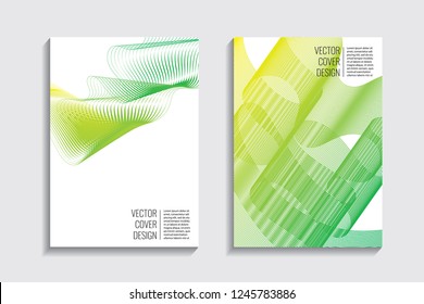 Blended covers, gradient wavy line shapes. Futuristic minimal design. Multi-colored bionic background. Modern visual effect. Repeating lines. For poster, layout, placard, grunge paper, card, book.