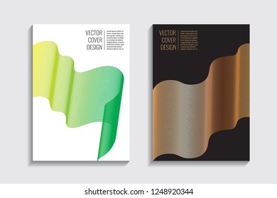 Blended covers, gradient wavy line shapes. Futuristic minimal design. Multi-colored bionic background. Modern visual effect. Repeating lines. For poster, layout, placard, grunge paper, card, book.