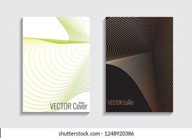 Blended covers, gradient wavy line shapes. Futuristic minimal design. Multi-colored bionic background. Modern visual effect. Repeating lines. For poster, layout, placard, grunge paper, card, book.