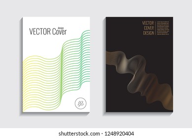 Blended covers, gradient wavy line shapes. Futuristic minimal design. Multi-colored bionic background. Modern visual effect. Repeating lines. For poster, layout, placard, grunge paper, card, book.