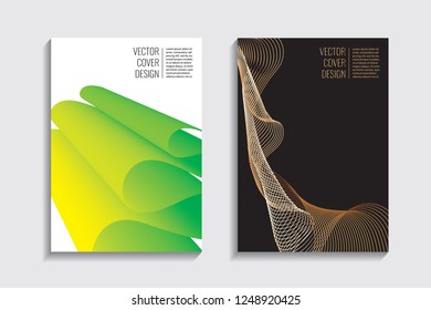 Blended covers, gradient wavy line shapes. Futuristic minimal design. Multi-colored bionic background. Modern visual effect. Repeating lines. For poster, layout, placard, grunge paper, card, book.