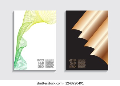Blended covers, gradient wavy line shapes. Futuristic minimal design. Multi-colored bionic background. Modern visual effect. Repeating lines. For poster, layout, placard, grunge paper, card, book.