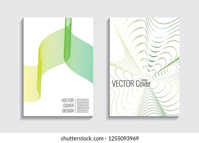 Blended covers, gradient wavy line shapes. Futuristic minimal design. Multi-colored bionic background. Modern visual effect. Repeating lines. For poster, layout, placard, grunge paper, card, book