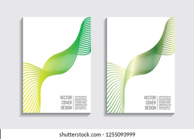 Blended covers, gradient wavy line shapes. Futuristic minimal design. Multi-colored bionic background. Modern visual effect. Repeating lines. For poster, layout, placard, grunge paper, card, book