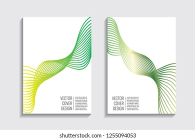 Blended covers, gradient wavy line shapes. Futuristic minimal design. Multi-colored bionic background. Modern visual effect. Repeating lines. For poster, layout, placard, grunge paper, card, book