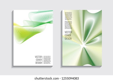 Blended covers, gradient wavy line shapes. Futuristic minimal design. Multi-colored bionic background. Modern visual effect. Repeating lines. For poster, layout, placard, grunge paper, card, book