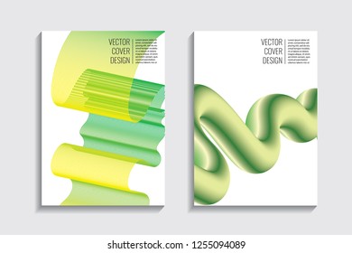 Blended covers, gradient wavy line shapes. Futuristic minimal design. Multi-colored bionic background. Modern visual effect. Repeating lines. For poster, layout, placard, grunge paper, card, book