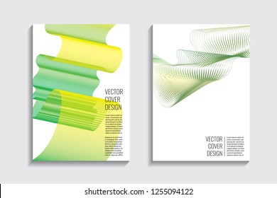 Blended covers, gradient wavy line shapes. Futuristic minimal design. Multi-colored bionic background. Modern visual effect. Repeating lines. For poster, layout, placard, grunge paper, card, book