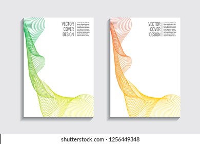 Cubiertas mezcladas, Formas de línea ondulada de gradiente. Diseño minimalista futurista. Fondo biónico de color cálido. Efecto visual moderno. Repitiendo líneas. Para el cartel, diseño, cartel, papel del grunge, tarjeta, libro