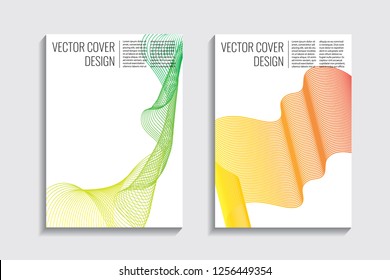 Blended covers, gradient wavy line shapes. Futuristic minimal design. Warm-colored bionic background. Modern visual effect. Repeating lines. For poster, layout, placard, grunge paper, card, book