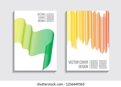Blended covers, gradient wavy line shapes. Futuristic minimal design. Warm-colored bionic background. Modern visual effect. Repeating lines. For poster, layout, placard, grunge paper, card, book