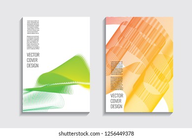 Blended covers, gradient wavy line shapes. Futuristic minimal design. Warm-colored bionic background. Modern visual effect. Repeating lines. For poster, layout, placard, grunge paper, card, book