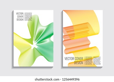 Blended covers, gradient wavy line shapes. Futuristic minimal design. Warm-colored bionic background. Modern visual effect. Repeating lines. For poster, layout, placard, grunge paper, card, book
