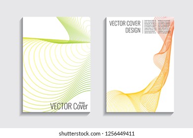 Blended covers, gradient wavy line shapes. Futuristic minimal design. Warm-colored bionic background. Modern visual effect. Repeating lines. For poster, layout, placard, grunge paper, card, book