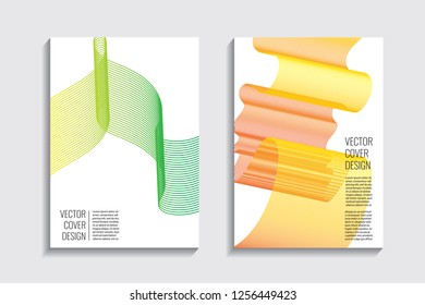 Blended covers, gradient wavy line shapes. Futuristic minimal design. Warm-colored bionic background. Modern visual effect. Repeating lines. For poster, layout, placard, grunge paper, card, book