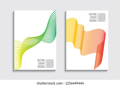 Blended covers, gradient wavy line shapes. Futuristic minimal design. Warm-colored bionic background. Modern visual effect. Repeating lines. For poster, layout, placard, grunge paper, card, book
