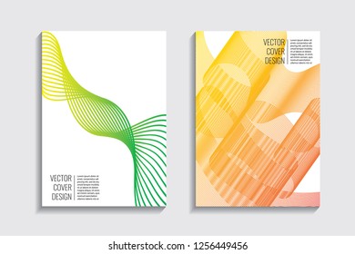 Blended covers, gradient wavy line shapes. Futuristic minimal design. Warm-colored bionic background. Modern visual effect. Repeating lines. For poster, layout, placard, grunge paper, card, book