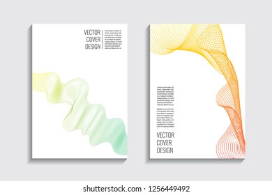 Blended covers, gradient wavy line shapes. Futuristic minimal design. Warm-colored bionic background. Modern visual effect. Repeating lines. For poster, layout, placard, grunge paper, card, book