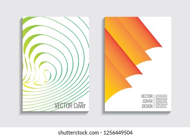 Blended covers, gradient wavy line shapes. Futuristic minimal design. Warm-colored bionic background. Modern visual effect. Repeating lines. For poster, layout, placard, grunge paper, card, book