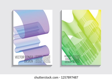 Blended covers, gradient wavy line shapes. Futuristic minimal design. Abstract cyber background. Modern visual effect. Repeating lines. For poster, layout, placard, grunge paper, card, book