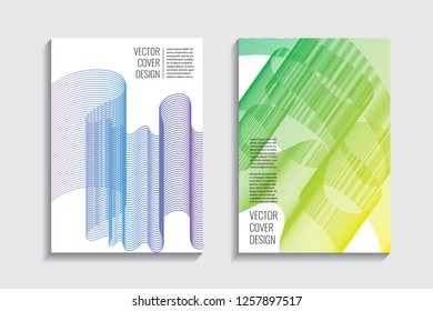 Blended covers, gradient wavy line shapes. Futuristic minimal design. Abstract cyber background. Modern visual effect. Repeating lines. For poster, layout, placard, grunge paper, card, book