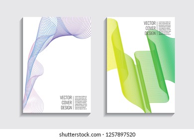 Blended covers, gradient wavy line shapes. Futuristic minimal design. Abstract cyber background. Modern visual effect. Repeating lines. For poster, layout, placard, grunge paper, card, book