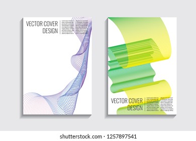 Blended covers, gradient wavy line shapes. Futuristic minimal design. Abstract cyber background. Modern visual effect. Repeating lines. For poster, layout, placard, grunge paper, card, book