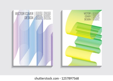 Blended covers, gradient wavy line shapes. Futuristic minimal design. Abstract cyber background. Modern visual effect. Repeating lines. For poster, layout, placard, grunge paper, card, book