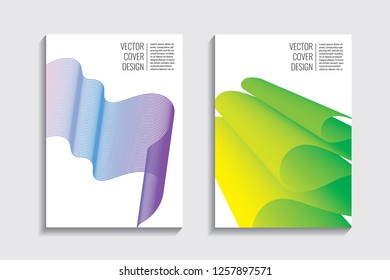 Blended covers, gradient wavy line shapes. Futuristic minimal design. Abstract cyber background. Modern visual effect. Repeating lines. For poster, layout, placard, grunge paper, card, book