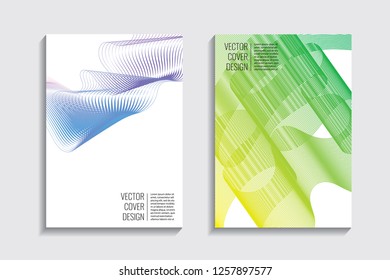 Blended covers, gradient wavy line shapes. Futuristic minimal design. Abstract cyber background. Modern visual effect. Repeating lines. For poster, layout, placard, grunge paper, card, book