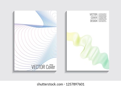 Blended covers, gradient wavy line shapes. Futuristic minimal design. Abstract cyber background. Modern visual effect. Repeating lines. For poster, layout, placard, grunge paper, card, book