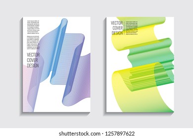 Blended covers, gradient wavy line shapes. Futuristic minimal design. Abstract cyber background. Modern visual effect. Repeating lines. For poster, layout, placard, grunge paper, card, book