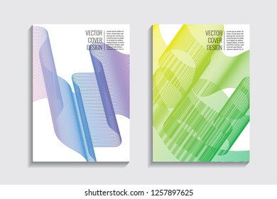 Blended covers, gradient wavy line shapes. Futuristic minimal design. Abstract cyber background. Modern visual effect. Repeating lines. For poster, layout, placard, grunge paper, card, book