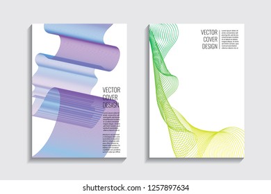 Blended covers, gradient wavy line shapes. Futuristic minimal design. Abstract cyber background. Modern visual effect. Repeating lines. For poster, layout, placard, grunge paper, card, book
