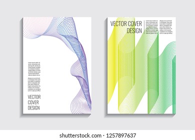 Blended covers, gradient wavy line shapes. Futuristic minimal design. Abstract cyber background. Modern visual effect. Repeating lines. For poster, layout, placard, grunge paper, card, book