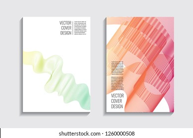 Blended covers, gradient wavy line shapes. Futuristic minimal design. Abstract cyber background. Modern visual effect. Repeating lines. For poster, layout, placard, grunge paper, card, book