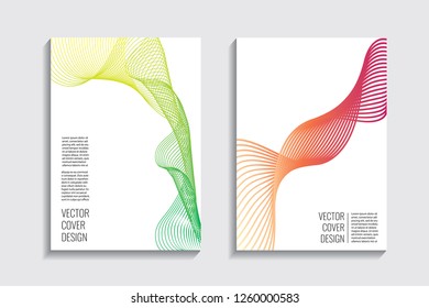 Blended covers, gradient wavy line shapes. Futuristic minimal design. Abstract cyber background. Modern visual effect. Repeating lines. For poster, layout, placard, grunge paper, card, book