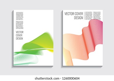 Blended covers, gradient wavy line shapes. Futuristic minimal design. Abstract cyber background. Modern visual effect. Repeating lines. For poster, layout, placard, grunge paper, card, book