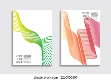Blended covers, gradient wavy line shapes. Futuristic minimal design. Abstract cyber background. Modern visual effect. Repeating lines. For poster, layout, placard, grunge paper, card, book