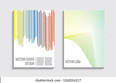 Blended covers, gradient wavy line shapes. Futuristic minimal design. Abstract cyber background. Modern visual effect. Repeating lines. For poster, layout, placard, grunge paper, card, book