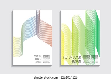 Blended covers, gradient wavy line shapes. Futuristic minimal design. Abstract cyber background. Modern visual effect. Repeating lines. For poster, layout, placard, grunge paper, card, book