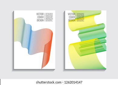 Blended covers, gradient wavy line shapes. Futuristic minimal design. Abstract cyber background. Modern visual effect. Repeating lines. For poster, layout, placard, grunge paper, card, book
