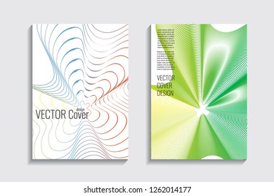 Blended covers, gradient wavy line shapes. Futuristic minimal design. Abstract cyber background. Modern visual effect. Repeating lines. For poster, layout, placard, grunge paper, card, book