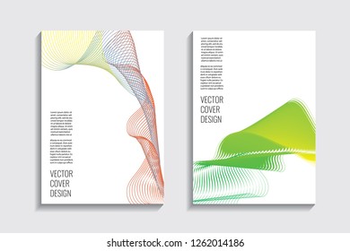 Blended covers, gradient wavy line shapes. Futuristic minimal design. Abstract cyber background. Modern visual effect. Repeating lines. For poster, layout, placard, grunge paper, card, book