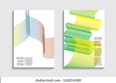 Blended covers, gradient wavy line shapes. Futuristic minimal design. Abstract cyber background. Modern visual effect. Repeating lines. For poster, layout, placard, grunge paper, card, book