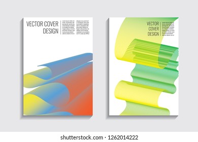 Blended covers, gradient wavy line shapes. Futuristic minimal design. Abstract cyber background. Modern visual effect. Repeating lines. For poster, layout, placard, grunge paper, card, book